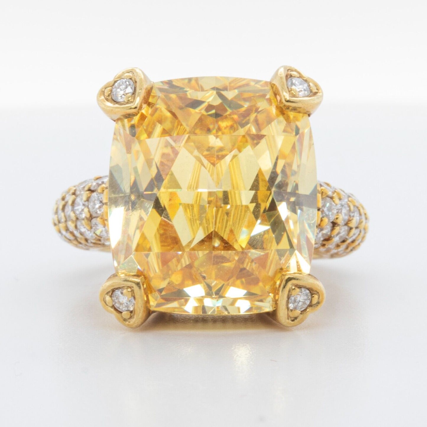 Judith Ripka Lola 18k Yellow Gold Lemon Quartz Diamond Ring Size 4.75 BOX