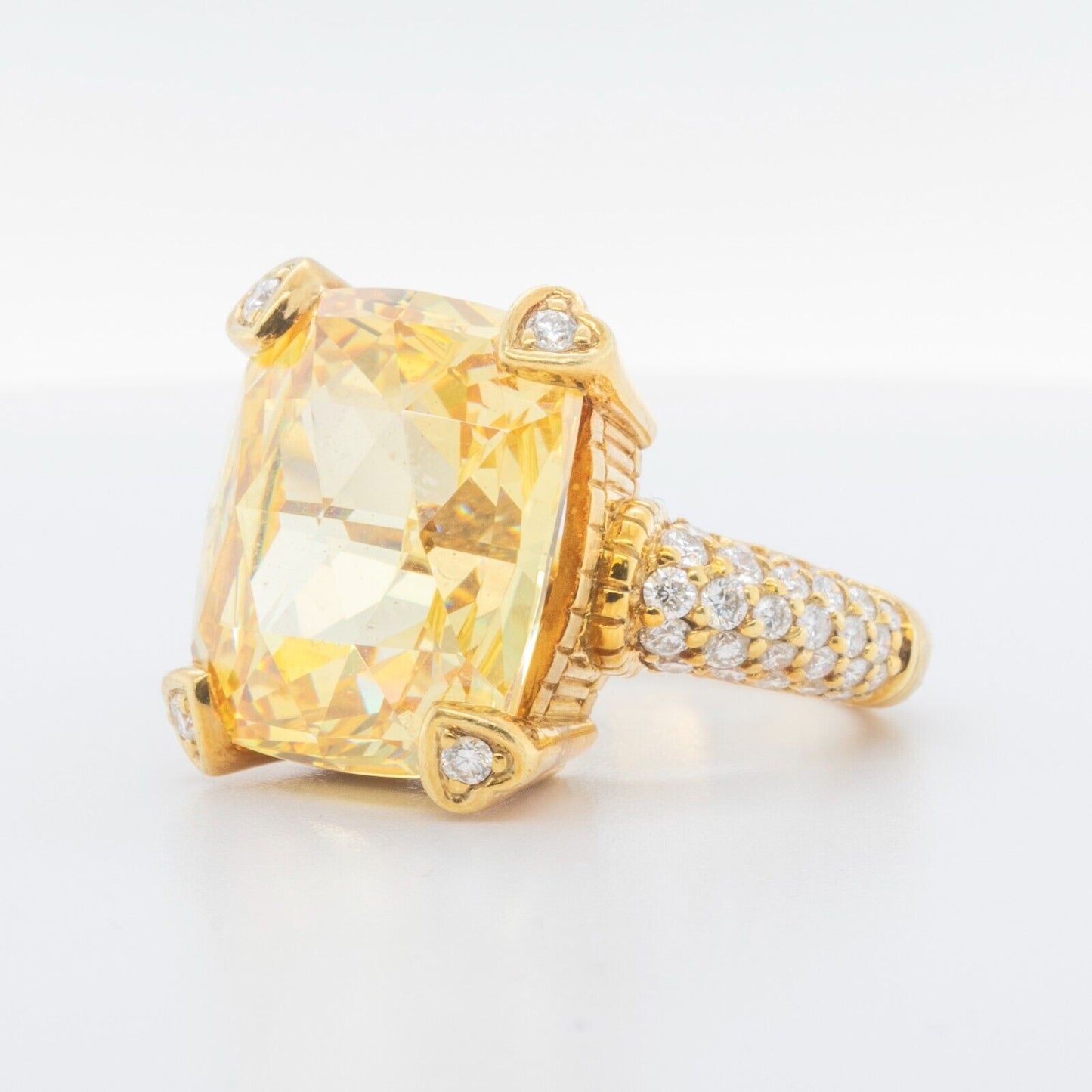 Judith Ripka Lola 18k Yellow Gold Lemon Quartz Diamond Ring Size 4.75 BOX