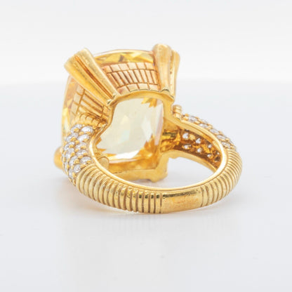 Judith Ripka Lola 18k Yellow Gold Lemon Quartz Diamond Ring Size 4.75 BOX