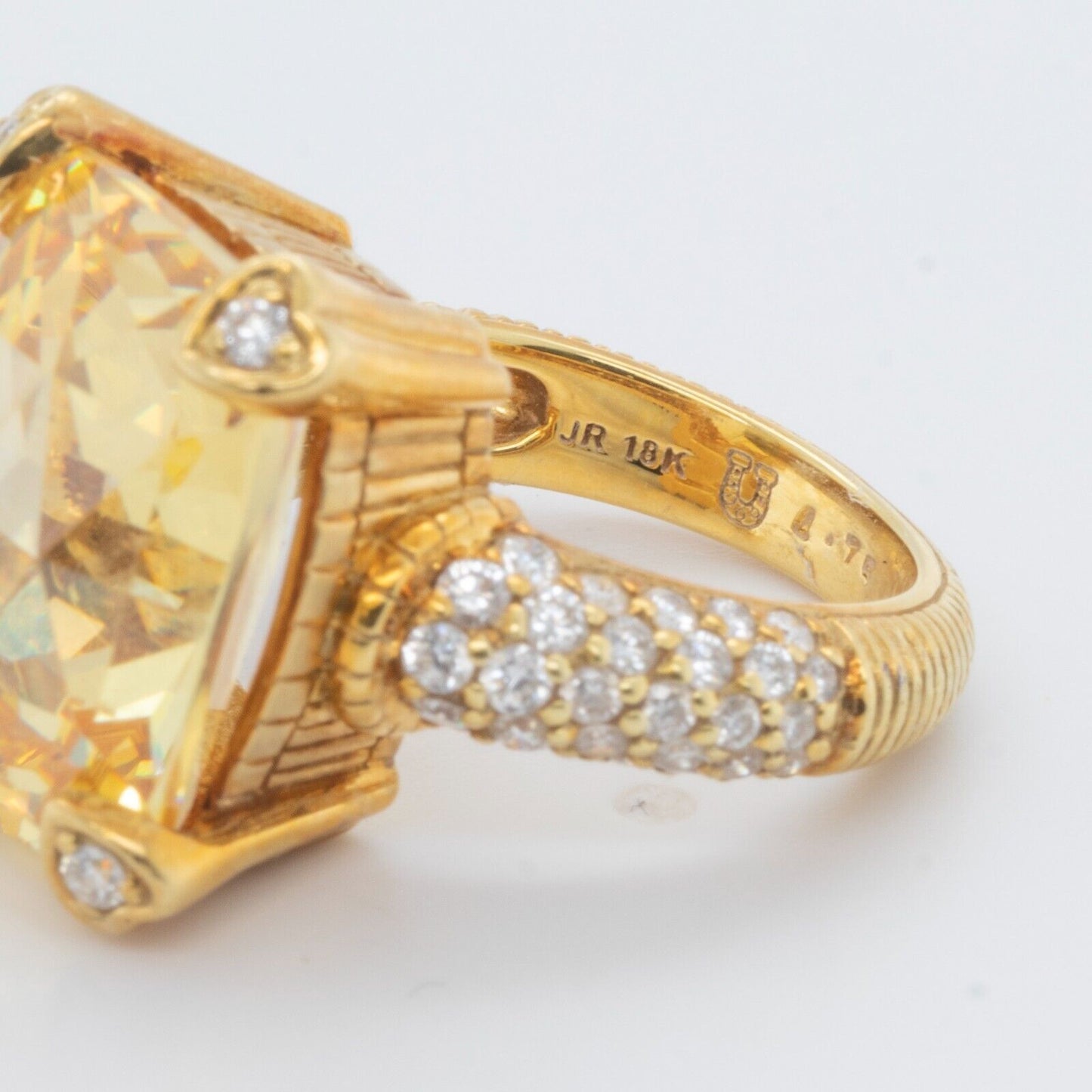 Judith Ripka Lola 18k Yellow Gold Lemon Quartz Diamond Ring Size 4.75 BOX