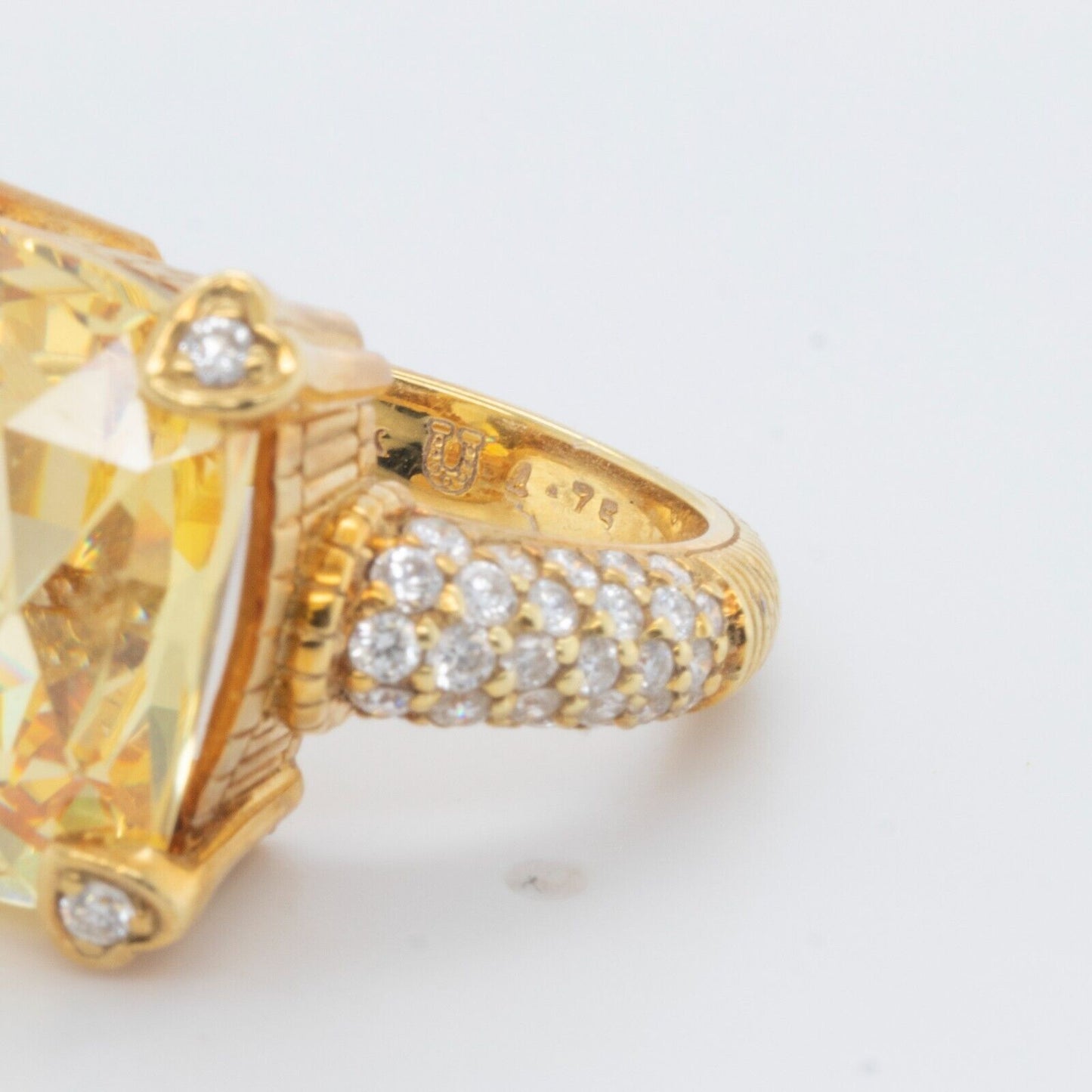 Judith Ripka Lola 18k Yellow Gold Lemon Quartz Diamond Ring Size 4.75 BOX