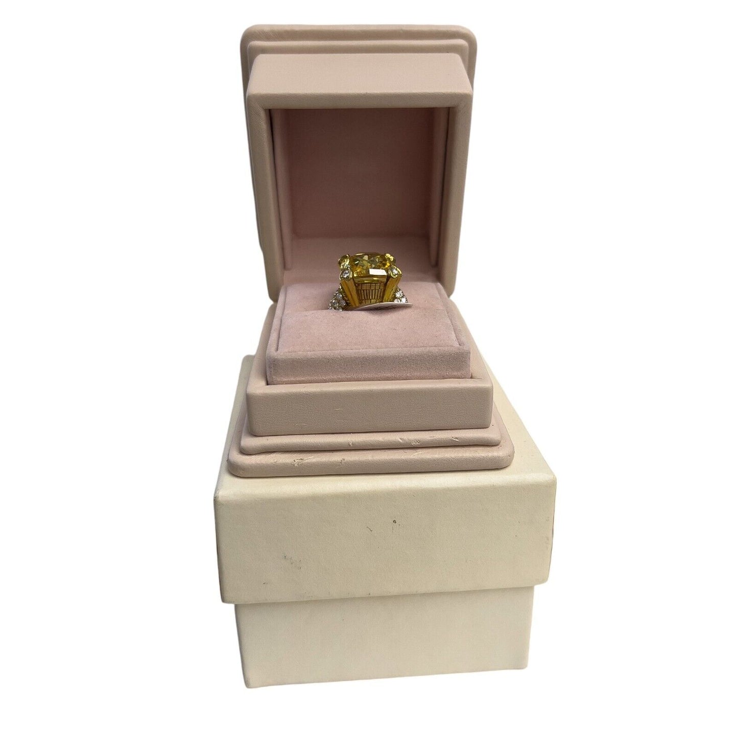 Judith Ripka Lola 18k Yellow Gold Lemon Quartz Diamond Ring Size 4.75 BOX