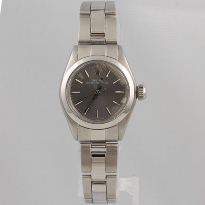 1974 Rolex Oyster Perpetual 6718 No Date Stainless Steel Grey Dial 24mm Watch