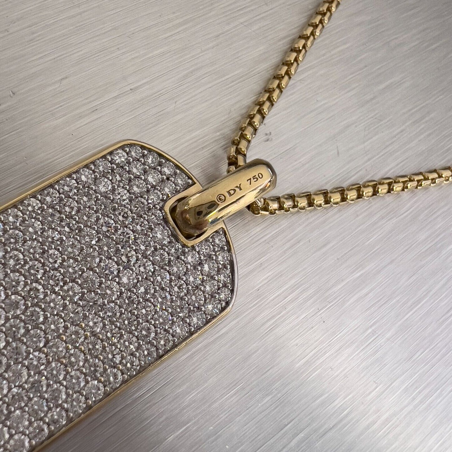 David Yurman 18k Yellow Gold Diamond Chevron Tag 42mm 5.66ctw 24" Chain $24,450