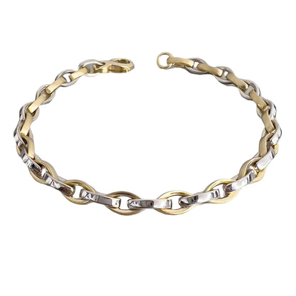 14k White & Yellow Gold Two Tone Fancy Marquise Link Chain Bracelet 8" 19.6g
