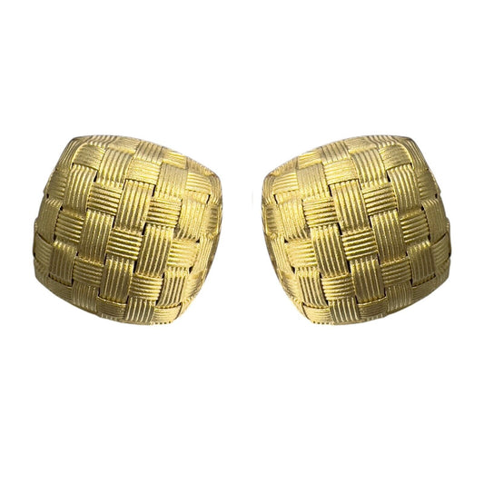 Roberto Coin Appassionata 18k Gold Woven Basket Square Puffed Omegaback Earrings