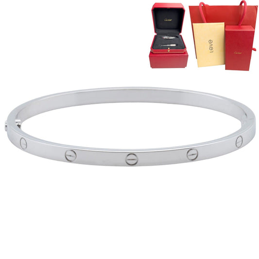 Cartier Love Small 18k White Gold Bracelet Size 16 CLEANING KIT BAG BOX & CERT