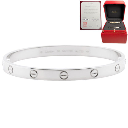 2022 Cartier Love 750 18k White Gold Bangle Bracelet Size 18 BOX & CERTIFICATE