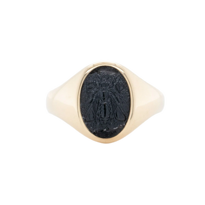 David Yurman Petrvs 750 18k Yellow Gold Bee Black Onyx Pinky Ring Size 9 w/ BOX