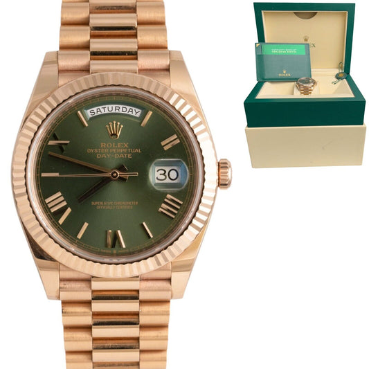 Rolex Day-Date 40mm OLIVE Green President 18k Rose Gold 228235 UNPOLISHED w/ BOX