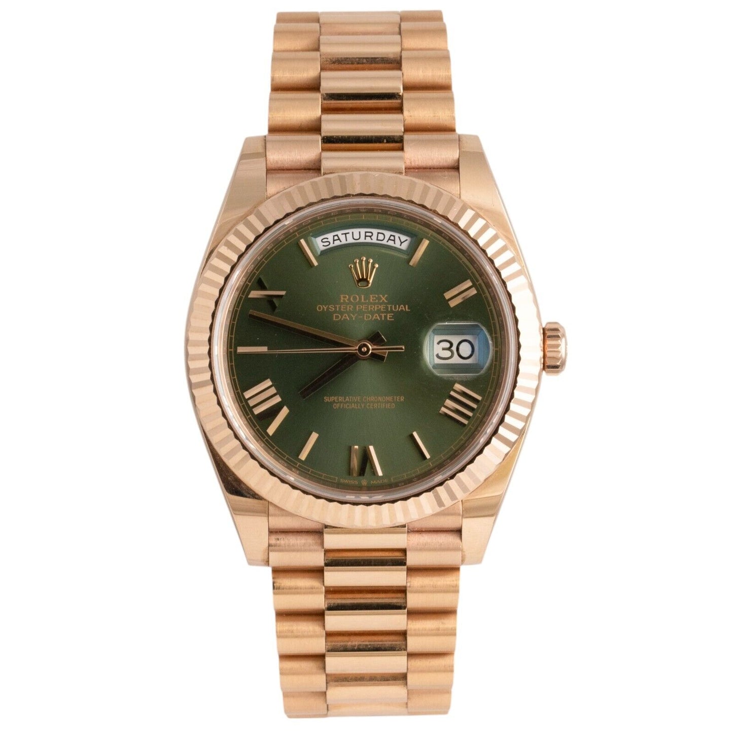 Rolex Day-Date 40mm OLIVE Green President 18k Rose Gold 228235 UNPOLISHED w/ BOX