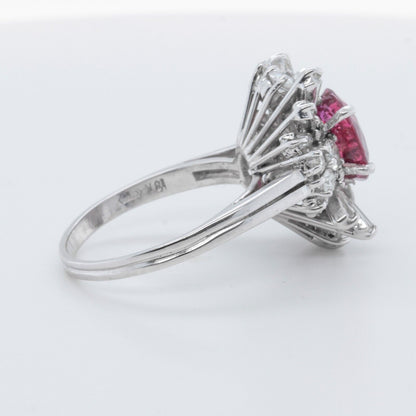 18k White Gold GIA 2.46ct Oval Ruby & Baguette Diamond Ballerina Ring 0.65ctw s6