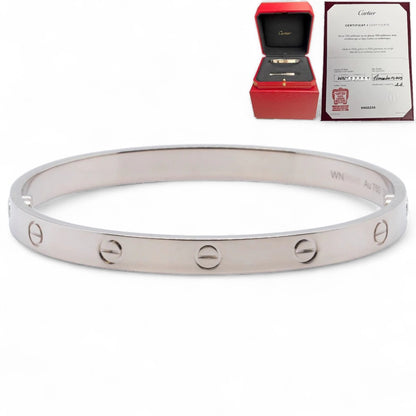 2023 NEW STYLE Cartier Love 18k White Gold Bangle Bracelet Size 19 BOX & CERT