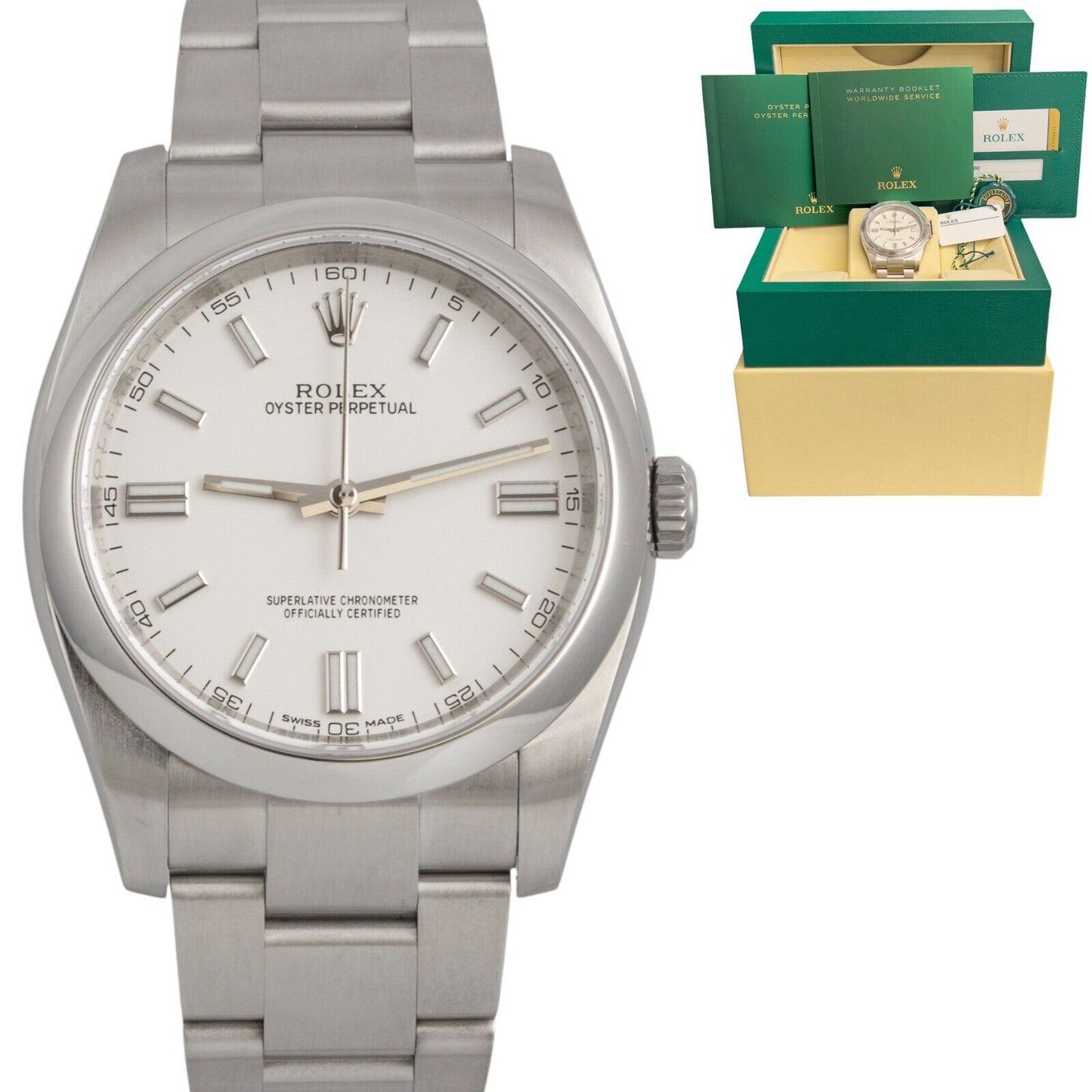 2018 Rolex Oyster Perpetual Stainless White Smooth Bezel 36mm 116000 BOX PAPERS