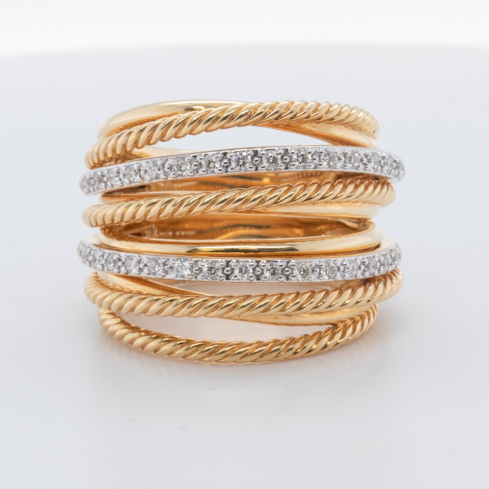 David Yurman 18k Yellow Gold Wide Double Diamond Cable Crossover