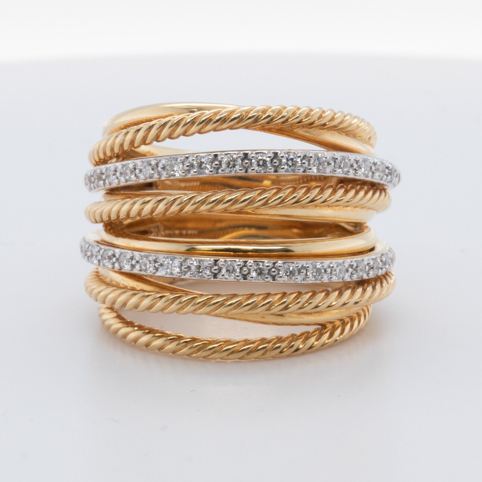 David Yurman 18k Yellow Gold Wide Double Diamond Cable Crossover