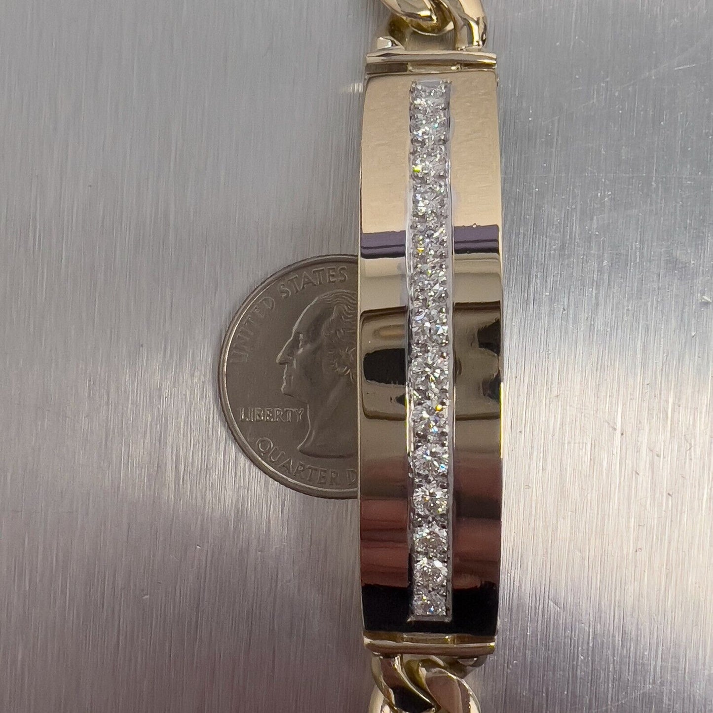14k Yellow Gold Miami Cuban Link Diamond ID Plate Bracelet 1.50ctw G VS 8" 76.4g