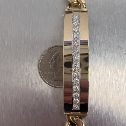 14k Yellow Gold Miami Cuban Link Diamond ID Plate Bracelet 1.50ctw G VS 8" 76.4g