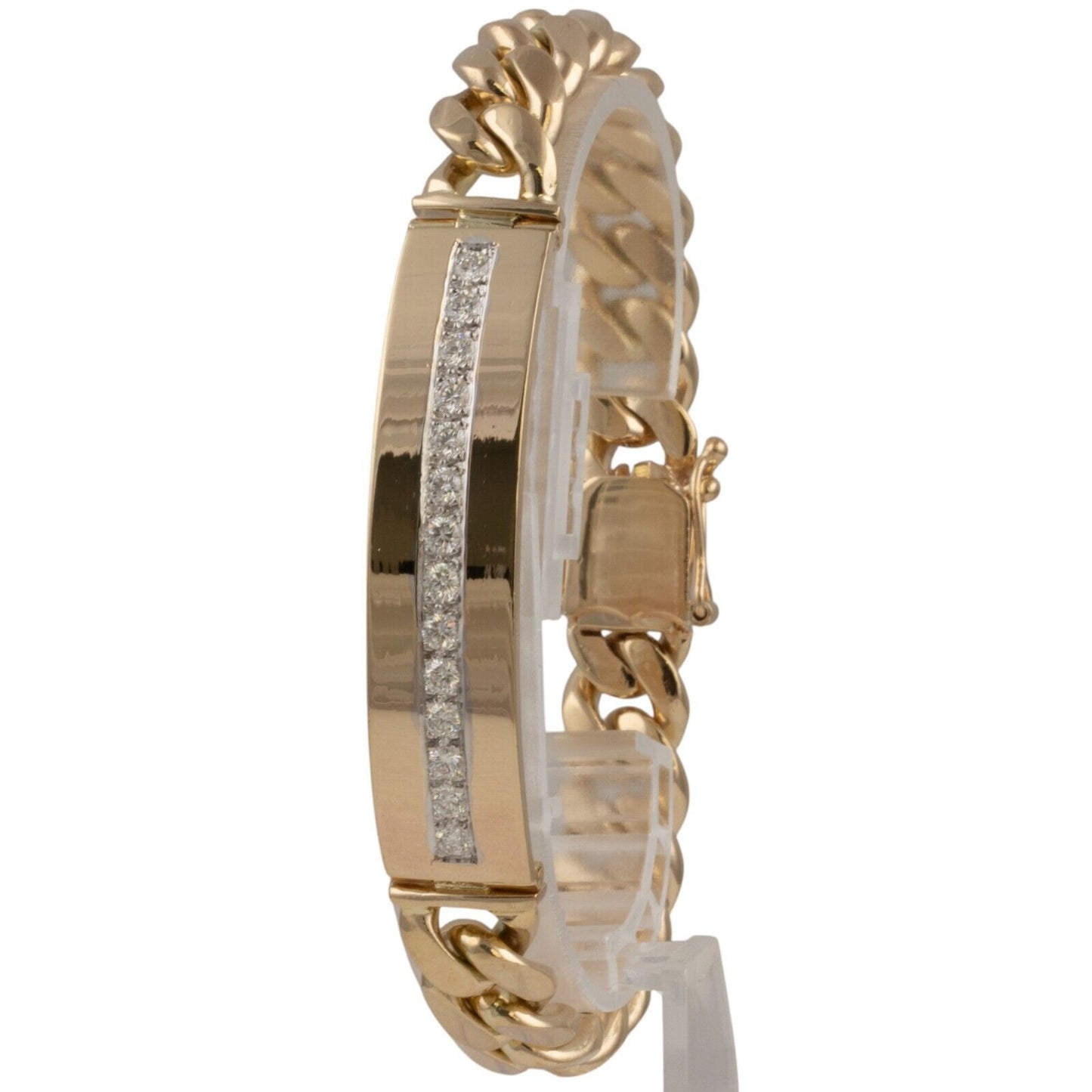 14k Yellow Gold Miami Cuban Link Diamond ID Plate Bracelet 1.50ctw G VS 8" 76.4g