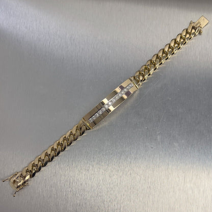 14k Yellow Gold Miami Cuban Link Diamond ID Plate Bracelet 1.50ctw G VS 8" 76.4g