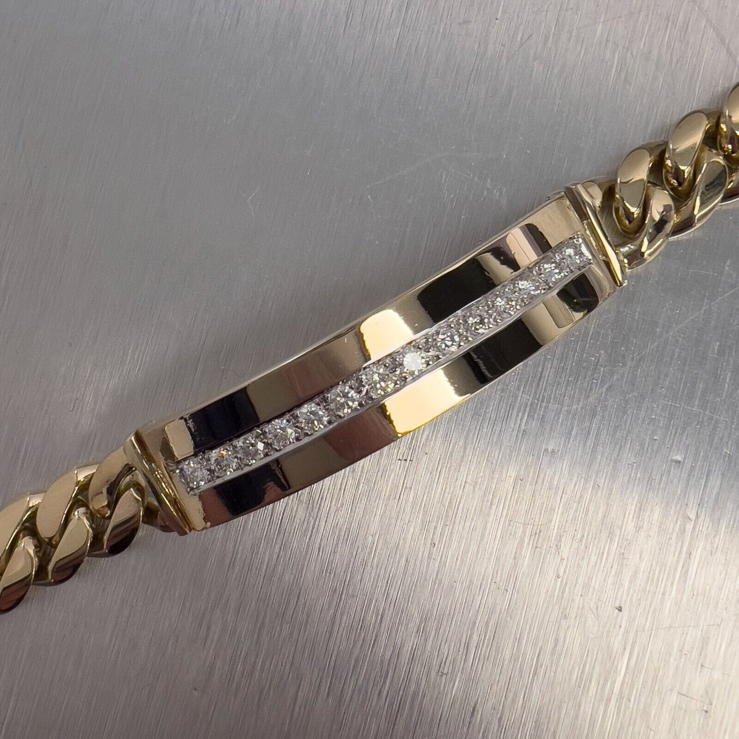 14k Yellow Gold Miami Cuban Link Diamond ID Plate Bracelet 1.50ctw G VS 8" 76.4g