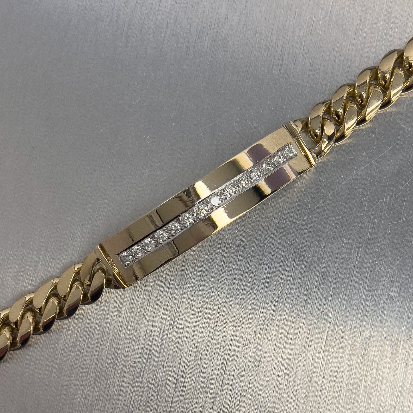 14k Yellow Gold Miami Cuban Link Diamond ID Plate Bracelet 1.50ctw G VS 8" 76.4g