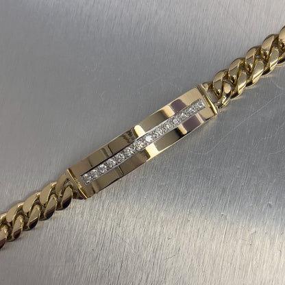 14k Yellow Gold Miami Cuban Link Diamond ID Plate Bracelet 1.50ctw G VS 8" 76.4g