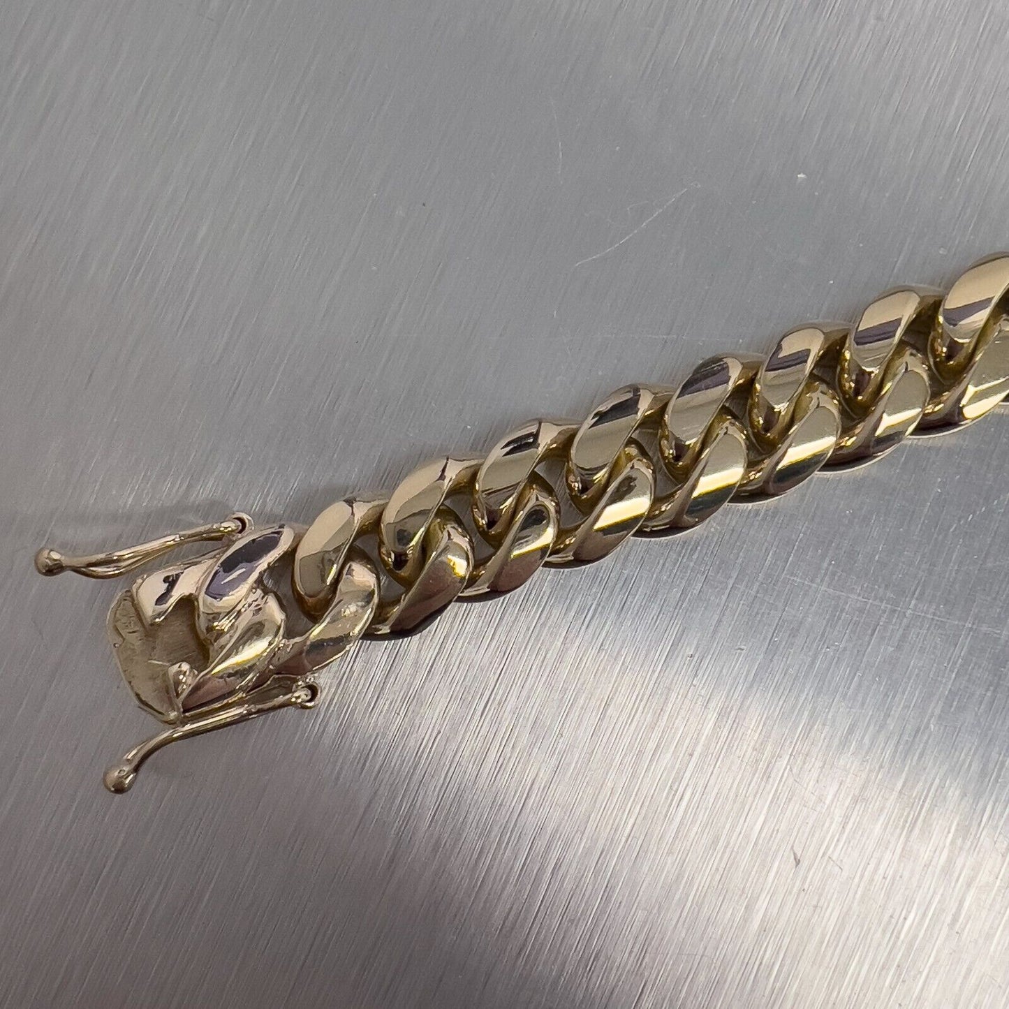 14k Yellow Gold Miami Cuban Link Diamond ID Plate Bracelet 1.50ctw G VS 8" 76.4g