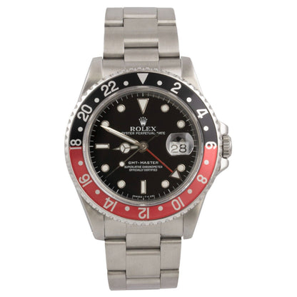 1989 Rolex GMT-Master II COKE Red Black Stainless Steel 40mm Watch 16700