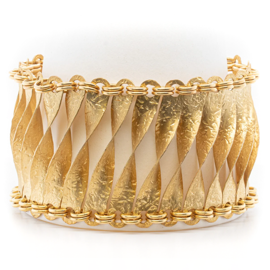 Visconti 14k Gold Twisted Geometric Hammered Spiral Leaf Bracelet Size 7" ITALY