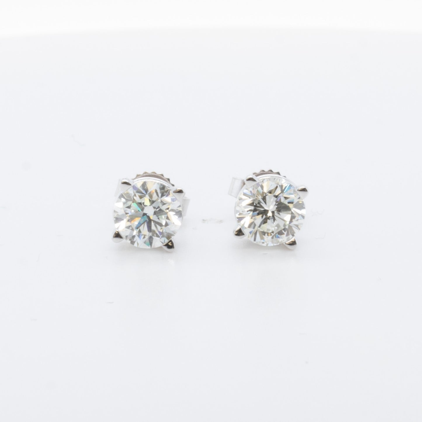 14k White Gold Round GIA Diamond Basket Stud Earrings 1.91ctw I / K SI2
