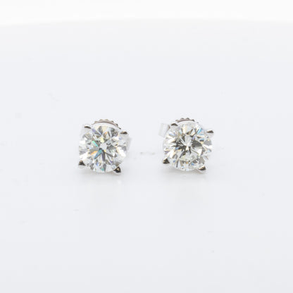 14k White Gold Round GIA Diamond Basket Stud Earrings 1.91ctw I / K SI2