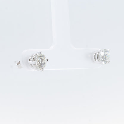 14k White Gold Round GIA Diamond Basket Stud Earrings 1.91ctw I / K SI2