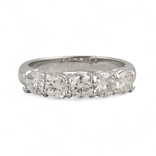 Platinum 950 Round Diamond 5 Stone Wedding Band 1.25ctw G VS Ring Size 4