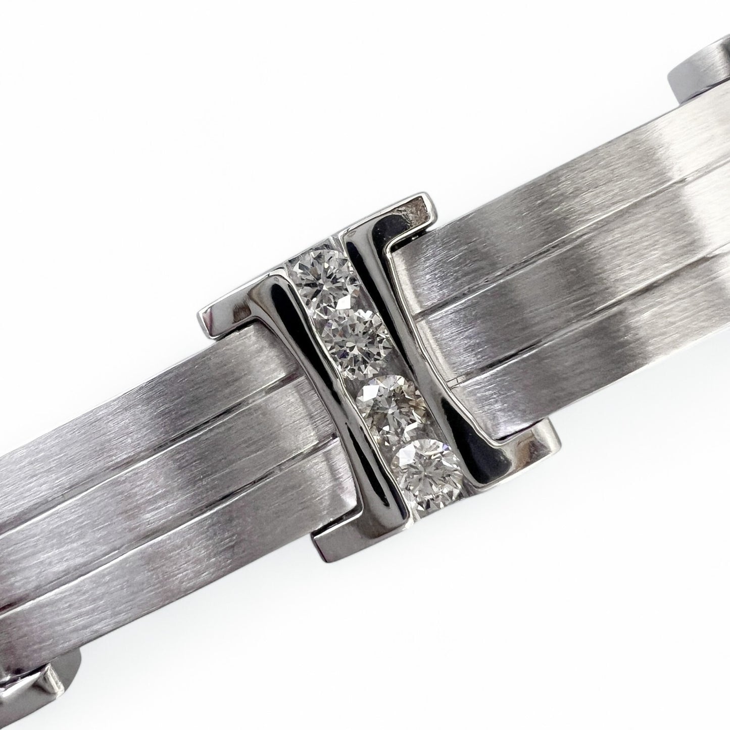 Mens 14k White Gold Diamond Brushed Bar Link Station Bracelet 2.00ctw G VS 8.00"