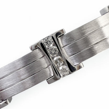 Mens 14k White Gold Diamond Brushed Bar Link Station Bracelet 2.00ctw G VS 8.00"