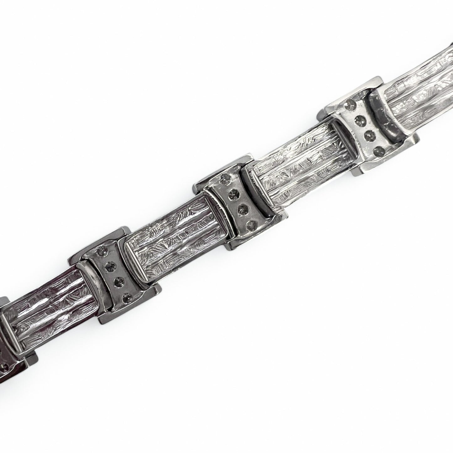 Mens 14k White Gold Diamond Brushed Bar Link Station Bracelet 2.00ctw G VS 8.00"