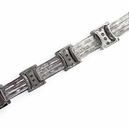 Mens 14k White Gold Diamond Brushed Bar Link Station Bracelet 2.00ctw G VS 8.00"