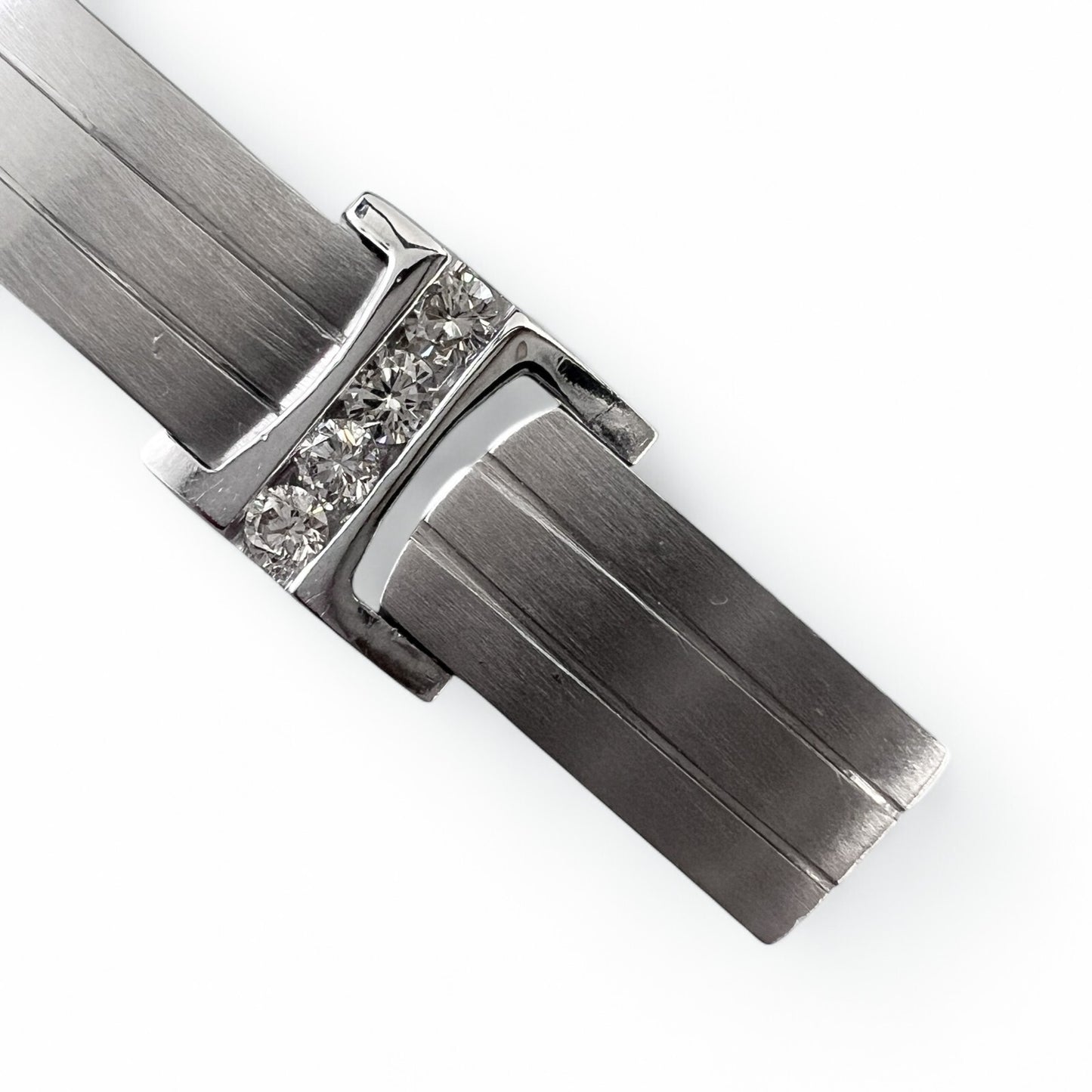 Mens 14k White Gold Diamond Brushed Bar Link Station Bracelet 2.00ctw G VS 8.00"