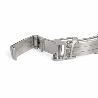 Mens 14k White Gold Diamond Brushed Bar Link Station Bracelet 2.00ctw G VS 8.00"
