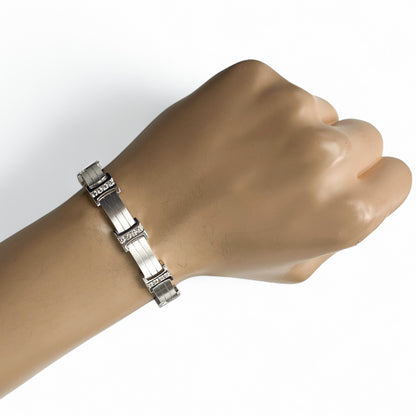 Mens 14k White Gold Diamond Brushed Bar Link Station Bracelet 2.00ctw G VS 8.00"
