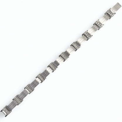 Mens 14k White Gold Diamond Brushed Bar Link Station Bracelet 2.00ctw G VS 8.00"