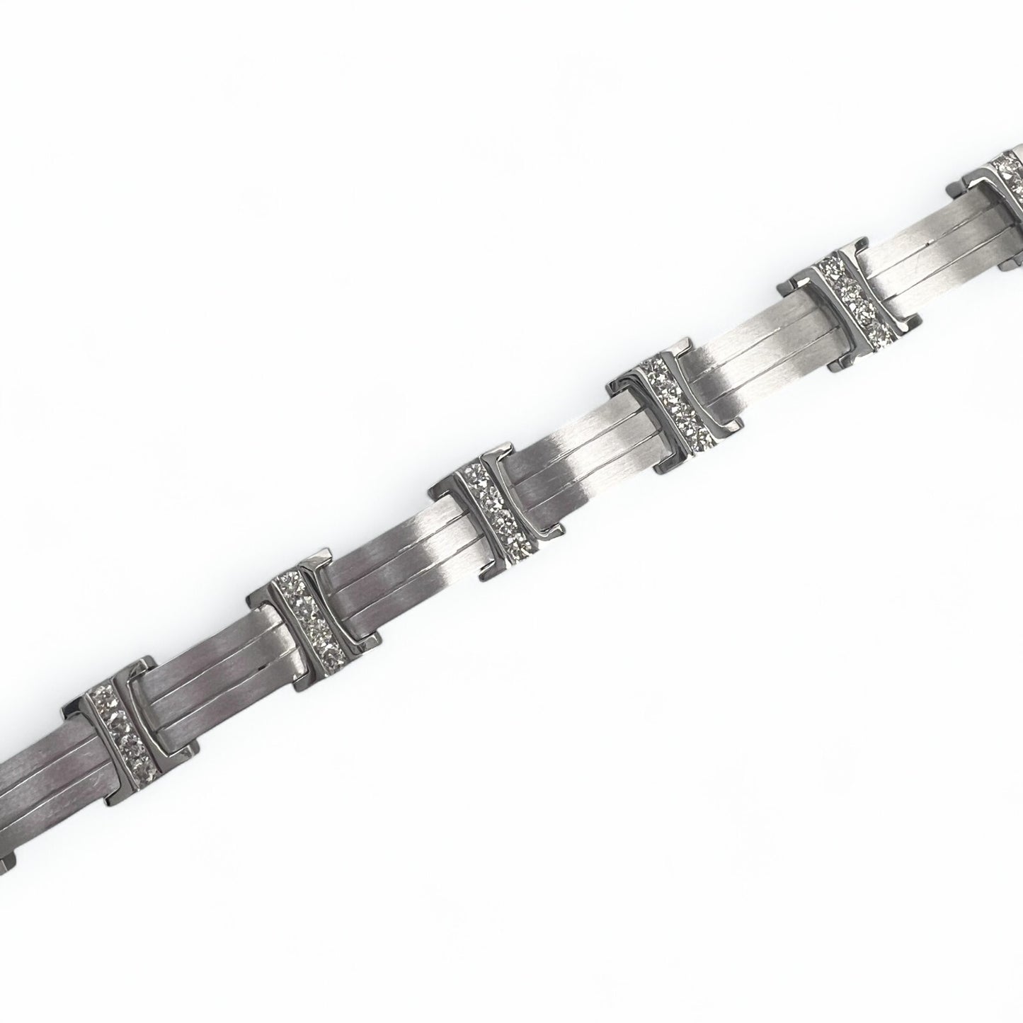 Mens 14k White Gold Diamond Brushed Bar Link Station Bracelet 2.00ctw G VS 8.00"