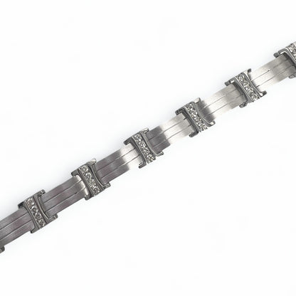 Mens 14k White Gold Diamond Brushed Bar Link Station Bracelet 2.00ctw G VS 8.00"