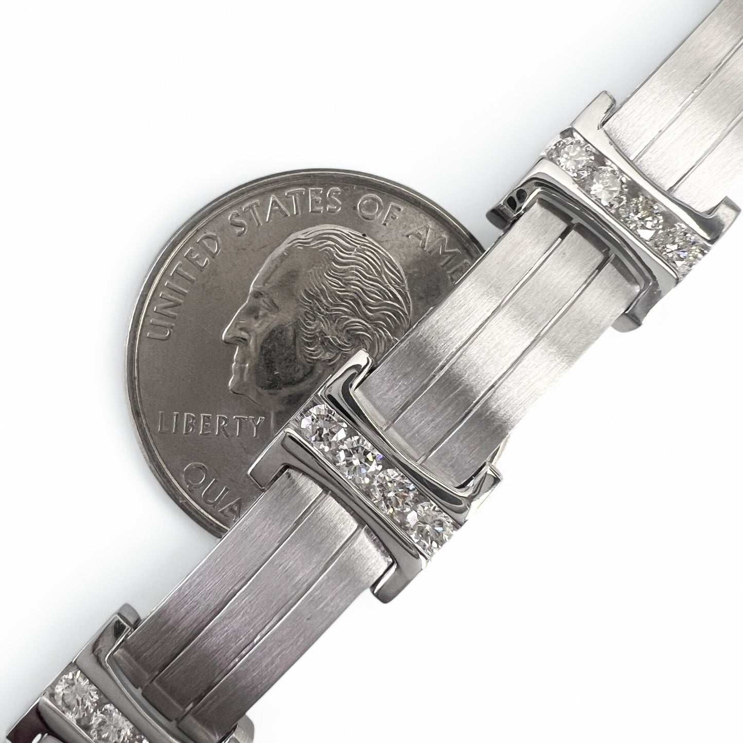 Mens 14k White Gold Diamond Brushed Bar Link Station Bracelet 2.00ctw G VS 8.00"