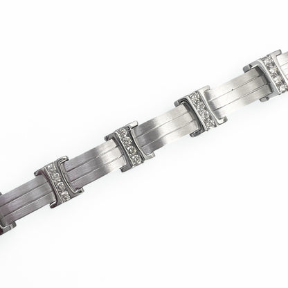 Mens 14k White Gold Diamond Brushed Bar Link Station Bracelet 2.00ctw G VS 8.00"