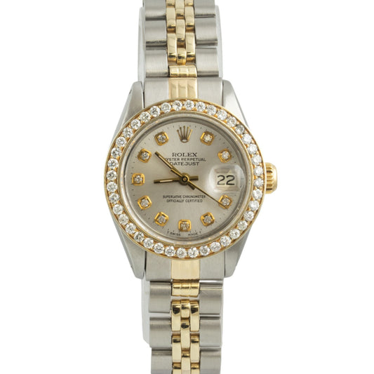 1983 Rolex DateJust 6917 Steel & 18k Silver Diamond Dial Bezel 26mm Ladies Watch