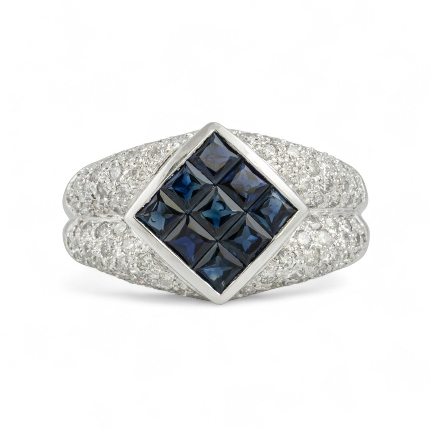 14k White Gold 1.25ctw Princess Sapphire Pave Diamond Ring 0.85ctw G SI1 sz 7.5
