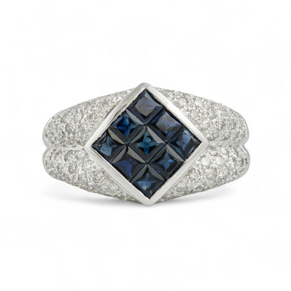 14k White Gold 1.25ctw Princess Sapphire Pave Diamond Ring 0.85ctw G SI1 sz 7.5