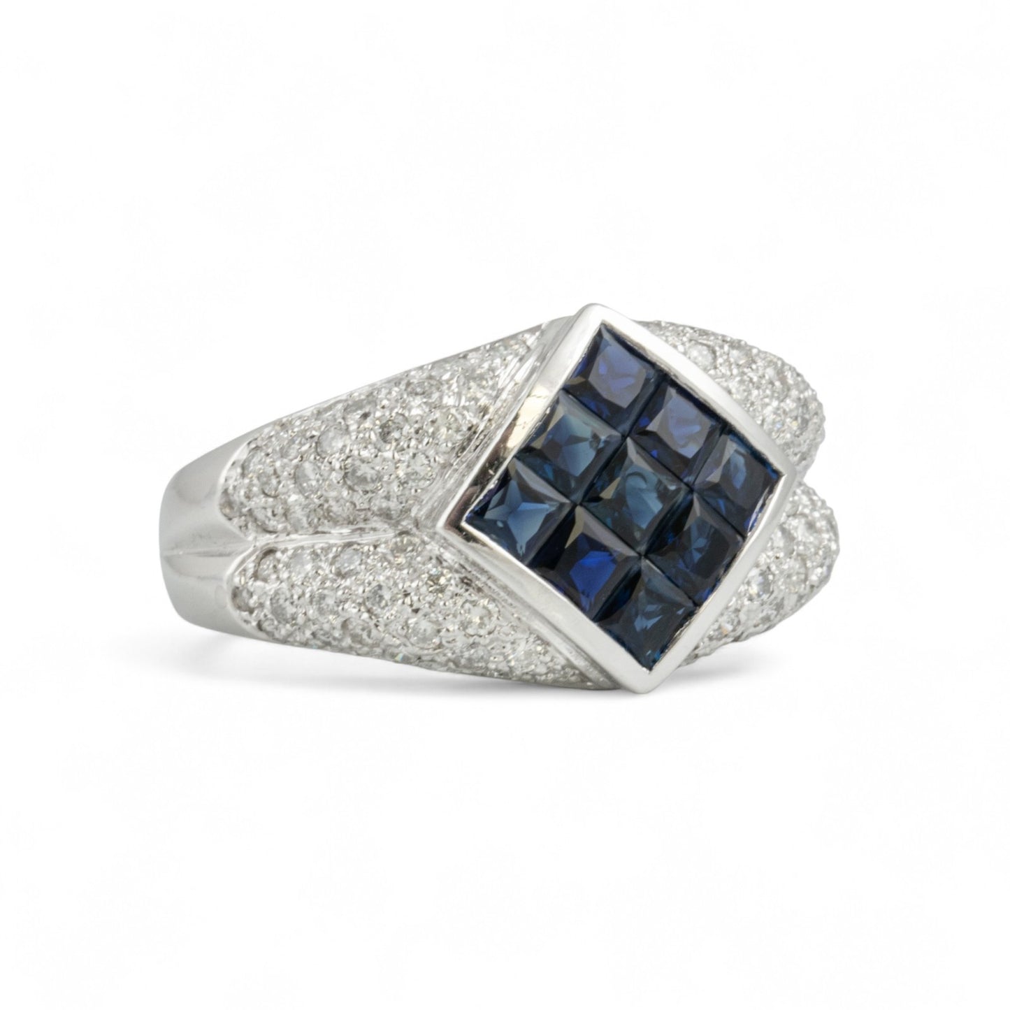 14k White Gold 1.25ctw Princess Sapphire Pave Diamond Ring 0.85ctw G SI1 sz 7.5